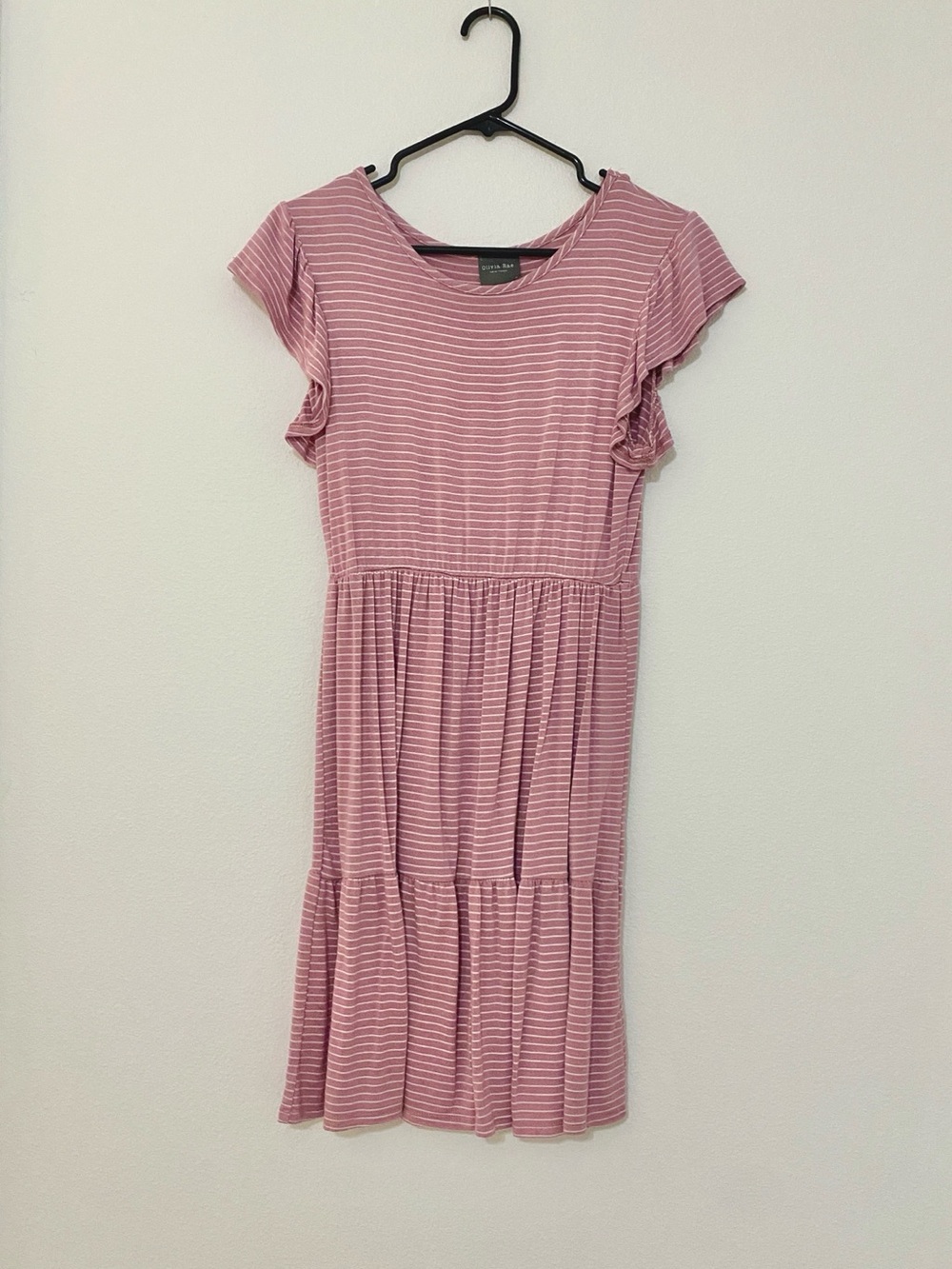 Olivia Rae Pink Striped Tiered Midi Dress